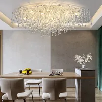 Nordic Ceiling Lights Chrome Lamp for Bedroom Linving Room Light Fixtures for Celling Raindrop Crystal Chandelier Lighting Long
