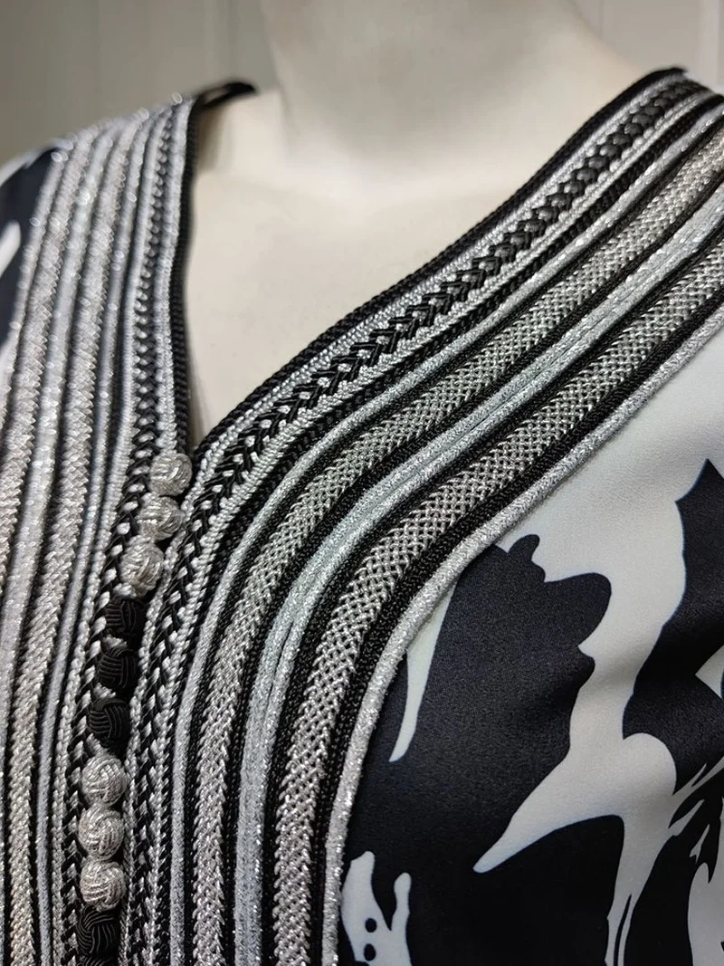 Printed Dress Moroccan Floral Kaftan Women Arabic Long Dresses Gulf Saudi Jalabiya Islam Dubai Muslim Loose Abaya White Black
