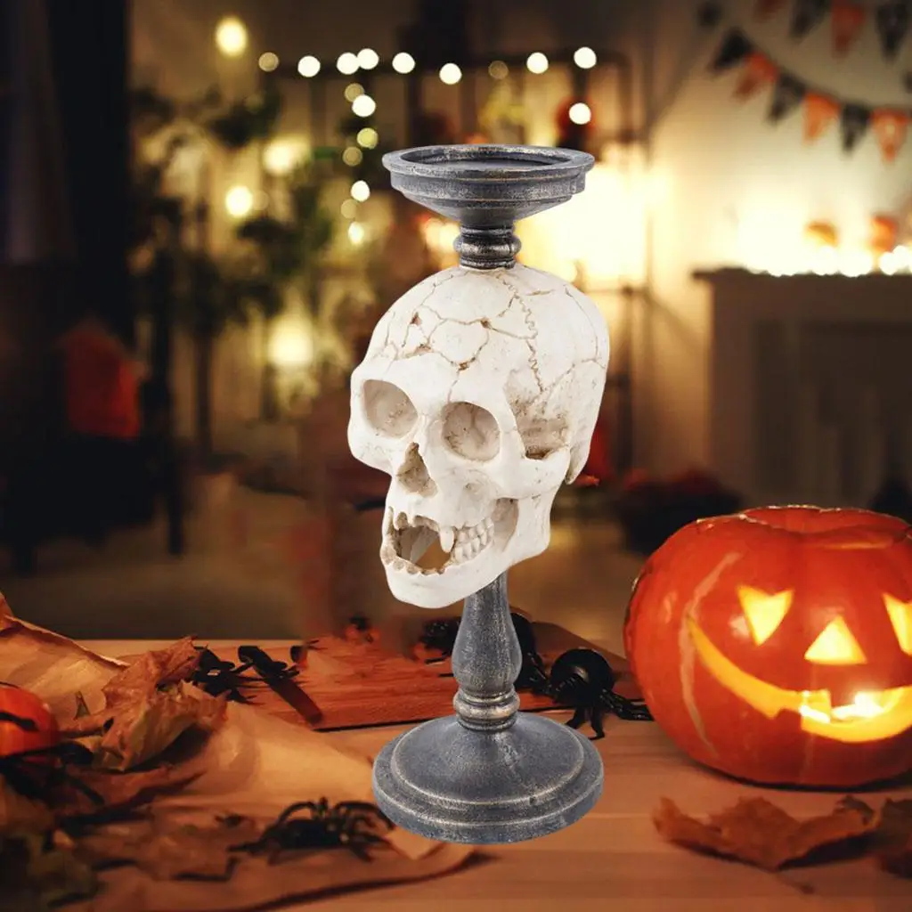 

Настольная подсвечник, фигурка, украшение для вечеринки, статуя черепа из смолы, резьба на Хэллоуин, модель скелета, поделки, подходит для вн...