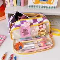 cartoon bear pencil case with pen insert animal cute pencil bag school student stationery storage bag canvas pen bags girl gifts