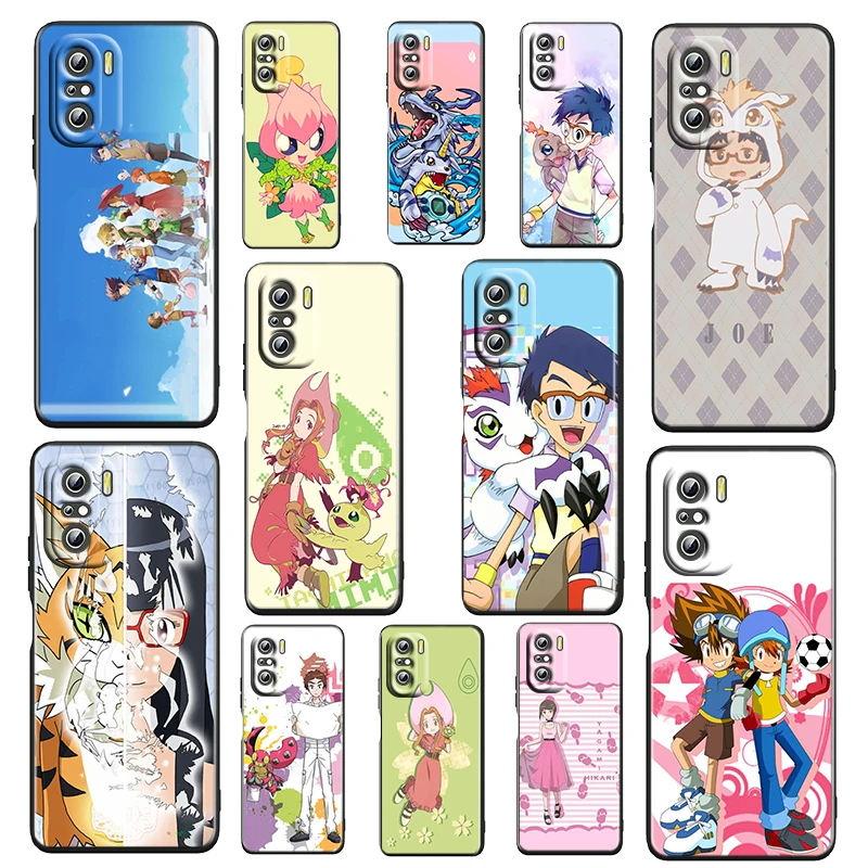 

Cartoon Digimon Boy Anime For Xiaomi Redmi K50 K40 Gaming K30 K20 Pro 10X 9T 9C 9A 5G TPU Soft Silicone Black Phone Case Fundas