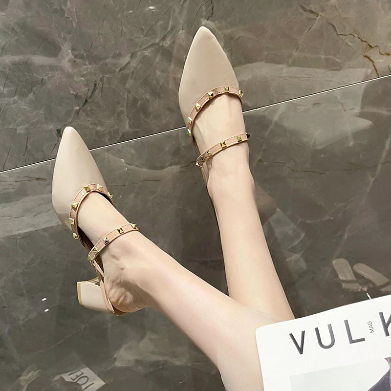 

Baotou Half Slippers Women Thick Heels 2022 New Summer Fashion All-match Pointed Toe Outer Wear Lazy High-heeled Women's Shoes