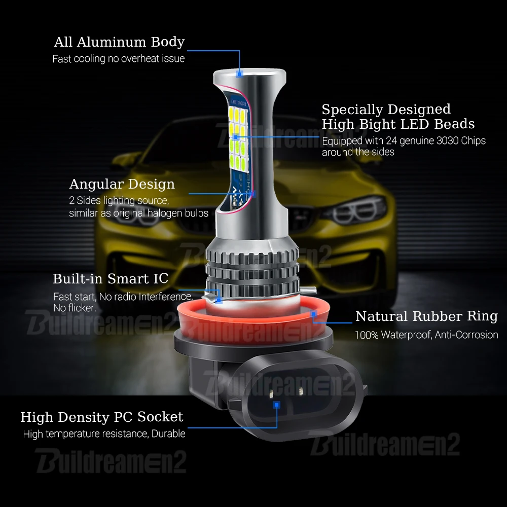 2 шт. H11 Canbus автомобильный правый + левый светодиодный противотуманный фонарь в