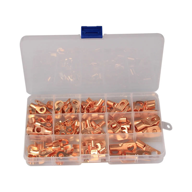 130/70pcs Battery Cable Connector Circular Crimp Wire Terminal Cable Copper Lug Ring Open Mouth Cable End Connector Splice
