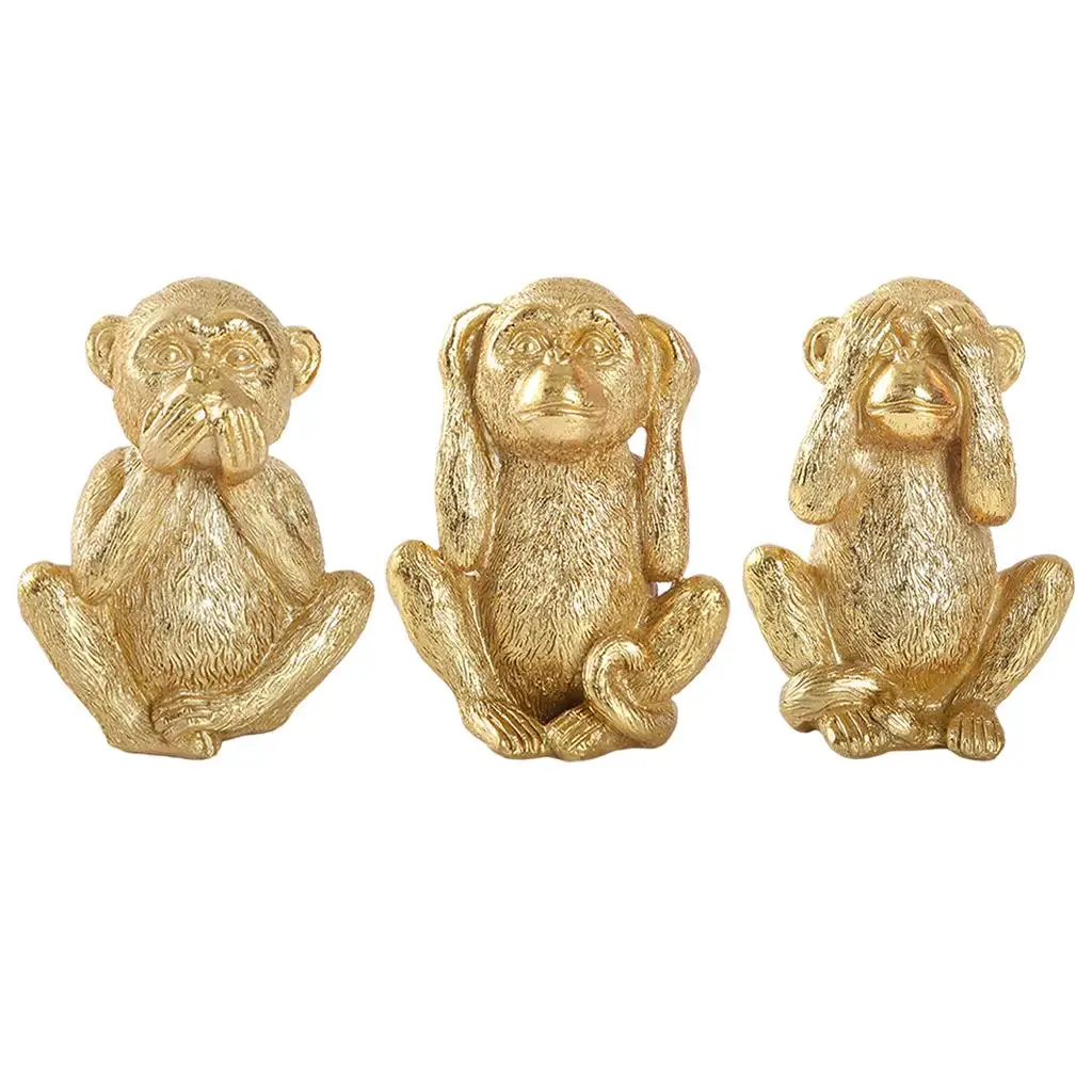 

Statues Tabletop Gold Resin Crafts No Evil Monkey Figurine