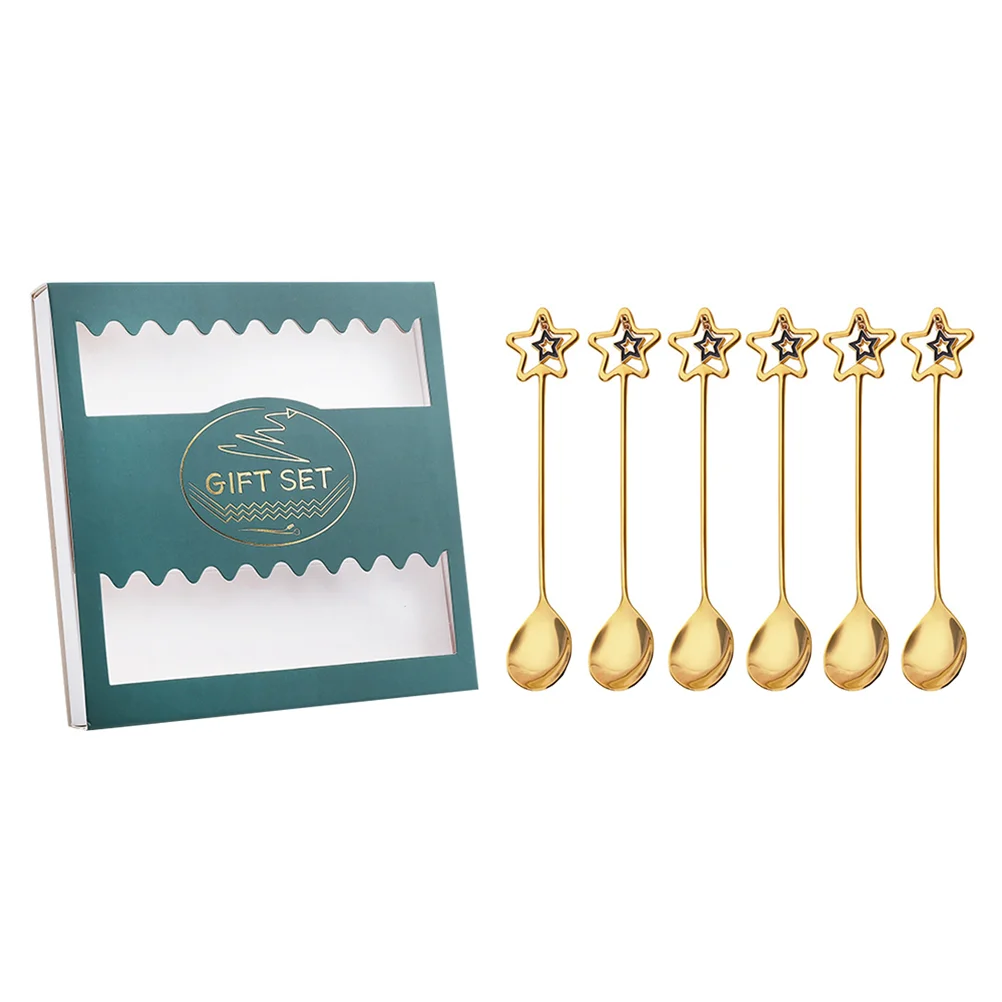

6 Pcs Mini Coffee Spoons Coffee Stir Spoons Ice Cream Spoon Coctail Set Star Pendant Spoon Tableware Gold Mixing Spoons