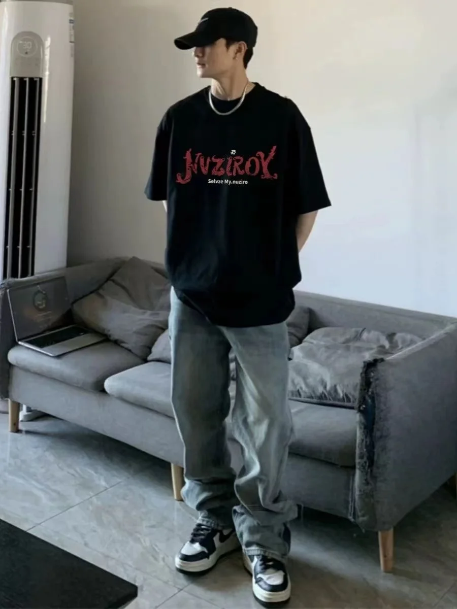 Топ Мужской и женский с коротким рукавом модный брендовый тяжелый Свободный в