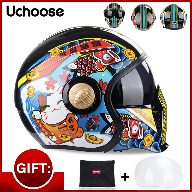

Motorcycle full half helmet, Black Warrior retro style, multipurpose, 2022