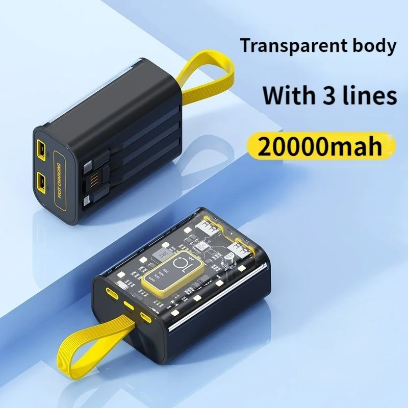 Mini Power Bank Fast Charger 20000mAh Transparent Portable External Charger External Battery LED Light for iPhone Xiaomi Samsung