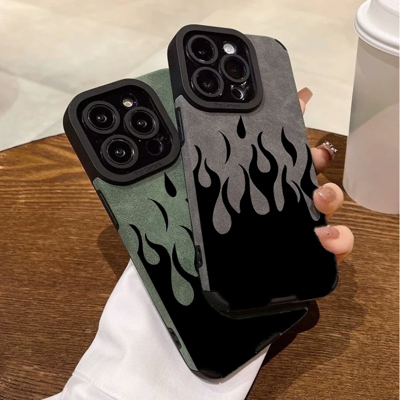 Фото Стильный черный чехол с принтом пламени для iPhone 16 15 17 Pro Max 14 13 12 11 Air XR X XS 7 8 Plus SE 2022, противоударный защитный чехол №1