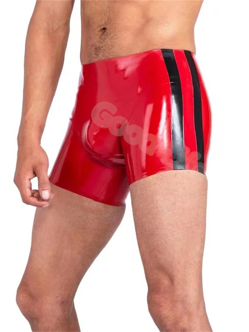 

Handmade Red with Black Strips Latex Shorts Latex Rubber Fetish Shorts Underpants Male Boxer Shorts