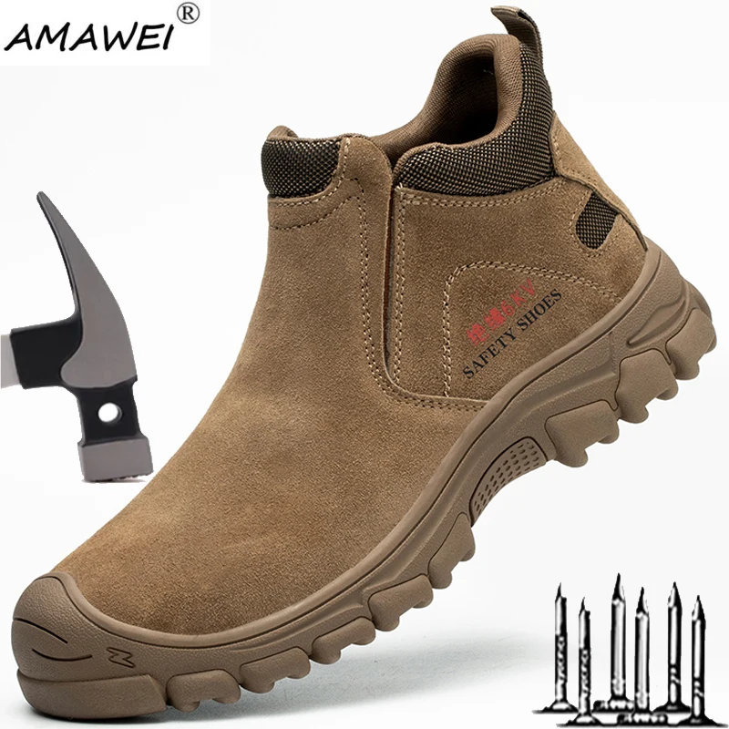 

AMAWEI Male Safety Shoes Work Sneakers Indestructible Work Safety Boots Shoes Men Steel Toe Shoes Women Safty Shoes Dropshipping