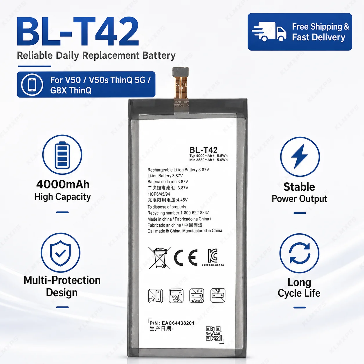 Фото Аккумулятор BL-T42 для смартфона LG V50 ThinQ 5G V50ThinQ LM-V500 V500N V500EM V500XM, перезаряжаемая батарея, новинка, в наличии №3