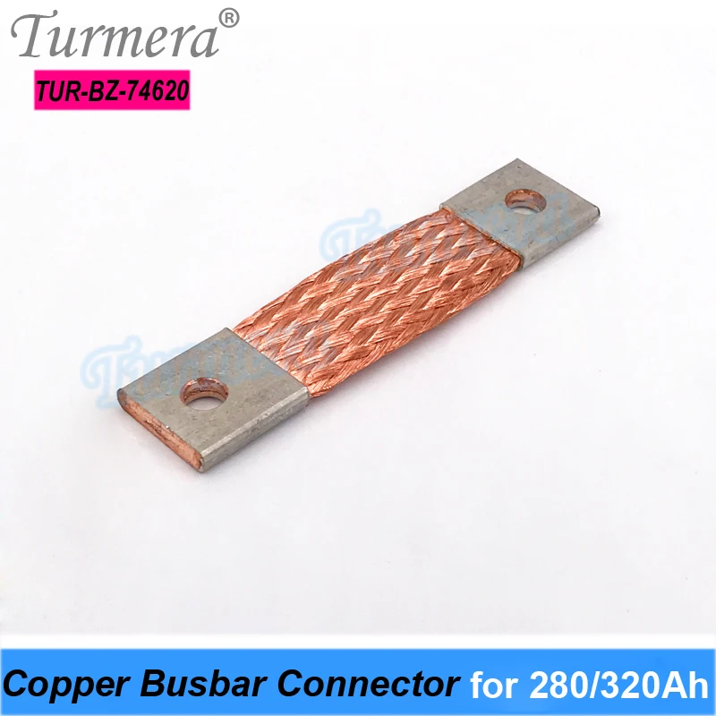 Turmera Busbar Lifepo4 Battery Flexible Copper Connecter 2mm Hole to Hole 74mm 400A Use in 12V 280Ah 310Ah 320Ah Lifepo4 Battery