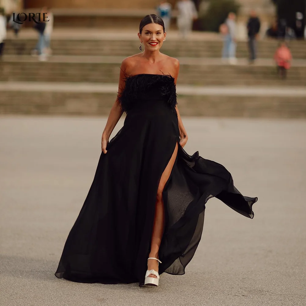 

LORIE Black Off Shoulder Formal Prom Dresses Side Slit Soft Saudi Arabia Evening Gowns A-Line Luxury Wine Celebrity Party Dress