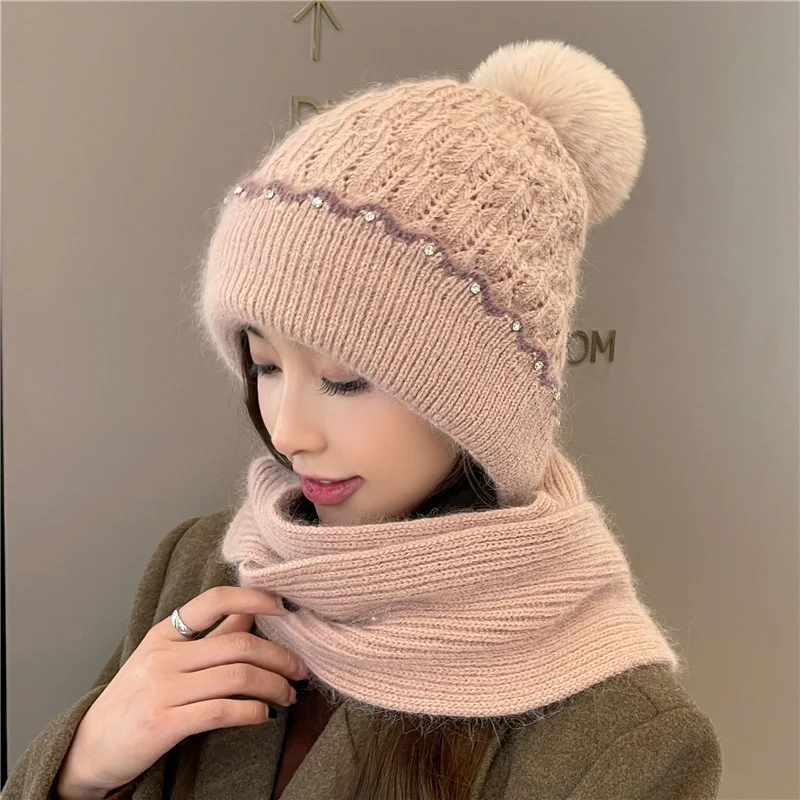 

Japanese and Korean Style Small Fragrant Knitting Hat Warm Winter Windproof Hat Bib Integrated Women's Hat Fashionable Wool Cap