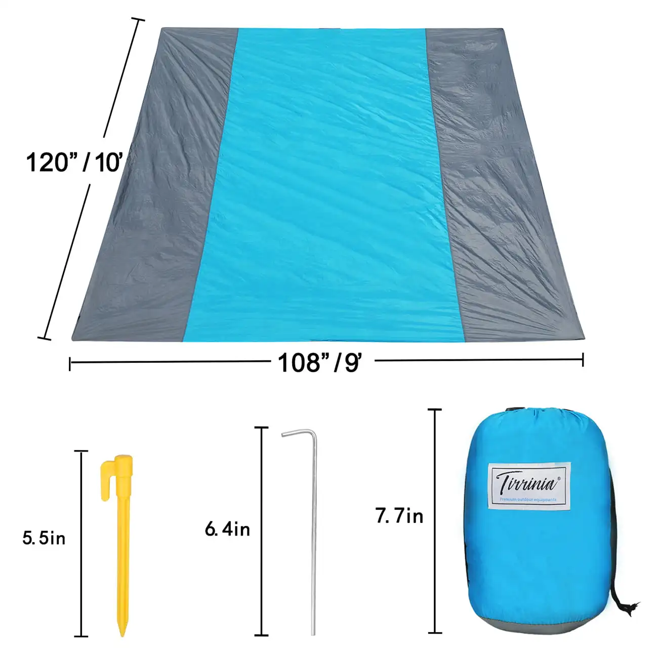 

Beach Blanket 9’X10’ for 7 Adults, Portable Picnic Mat for Camping Hiking and Picnic Set With 7 Sand Pockets, 8 Stakes, & 1