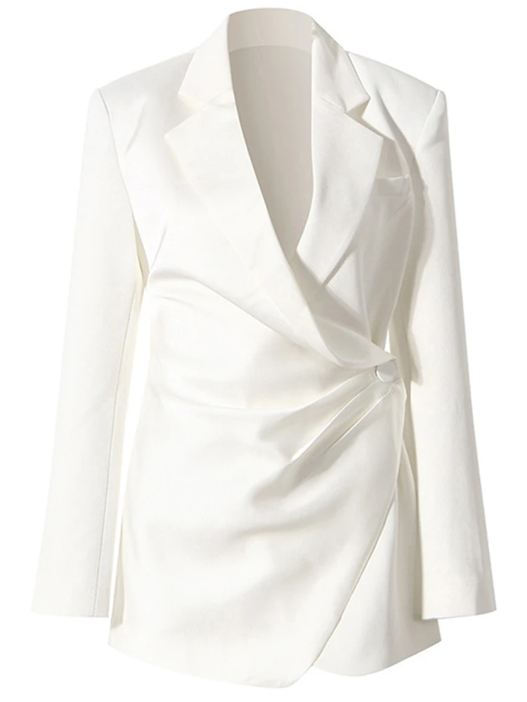 

Женский Асимметричный плиссированный Блейзер, черный свободный пиджак с отложным воротником и длинным рукавом, весна-осень 2022