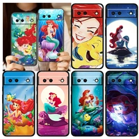 mermaid disney princess cute for google pixel 7 6 6a 5 4 5a 4a xl pro 5g silicone shockproof soft tpu black phone case cover