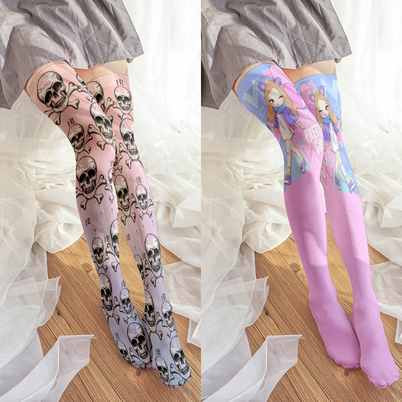 

Creative Skull 3D Printing Women Stockings Fashion Trend Sexy Thigh Velvet Stockings Lolita JK Girl Stockings Halloween Cosplay