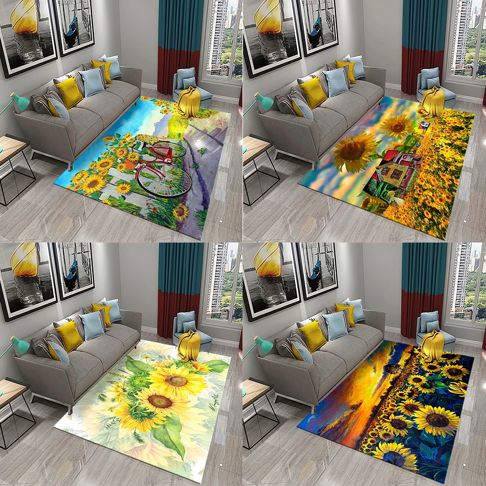 

Customizable Living Room Bedroom Kitchen Rug Floor Mat Home Decor Bathroom Entrance Non-slip Rug Oil Painting Sunflower Rug