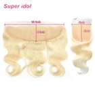 613 блондинка HD Прозрачная Кружевная фронтальная Бразильская волна тела 100% человеческие волосы 13x4 кружевная фронтальная с детскими волосами 4x4 кружевная застежка