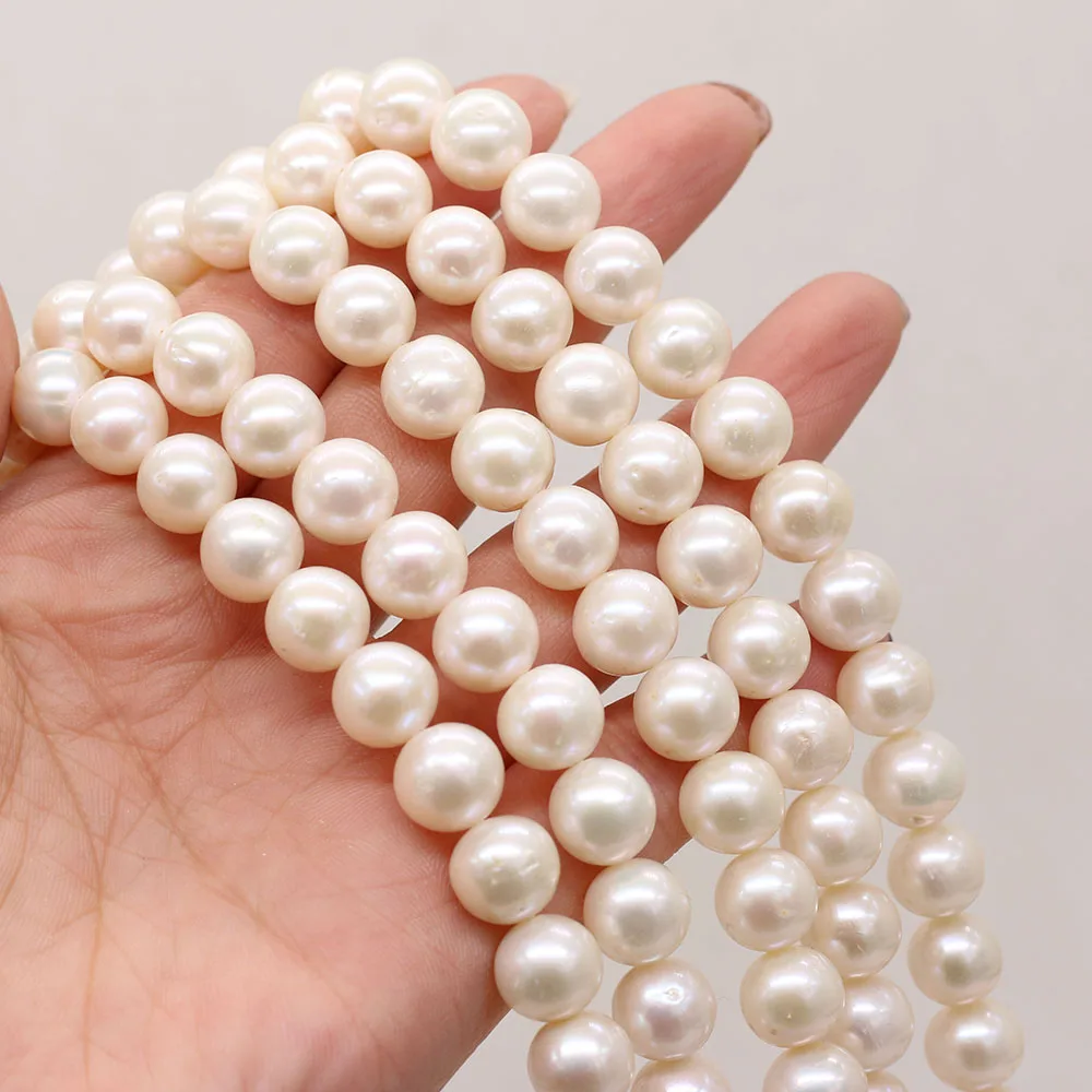 Купи 11-12mm Real Natural Freshwater Round Pearl Beads Punch Loose Spacer Beads For Jewelry Making DIY Necklace Earrings Bracelet 15" за 879 рублей в магазине AliExpress