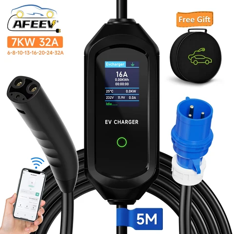 Портативное зарядное устройство AFEEV 3,5 кВт/7 кВт для Tesla Model 3/X/Y/S Highland 2024, кабель для быстрой зарядки EVSE, вилка CEE, настенный ящик для электромобиля