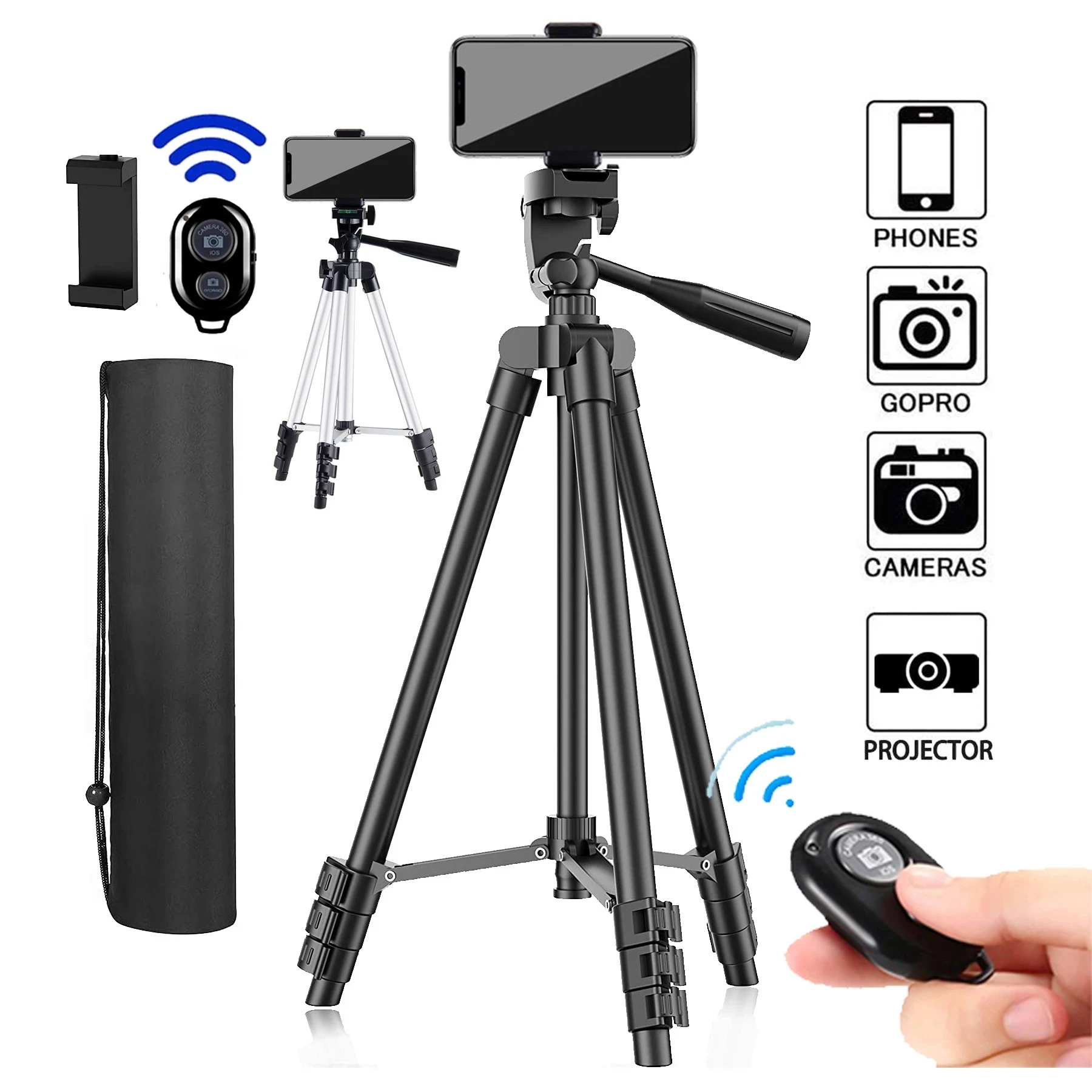 Tripod for Phone Camera Stand 40inch Universal Photography for Gopro iPhone Samsung Xiaomi Huawei Phone Aluminum Travel Tripode
