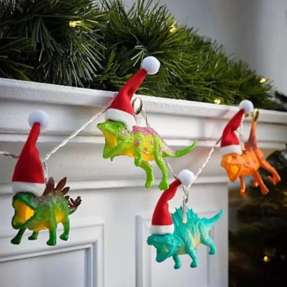 

PVC Dinosaur String Lights Funny 10 LED Battery Powered Xmas Hanging Lamp Warm Light Fairy String Lights Christmas