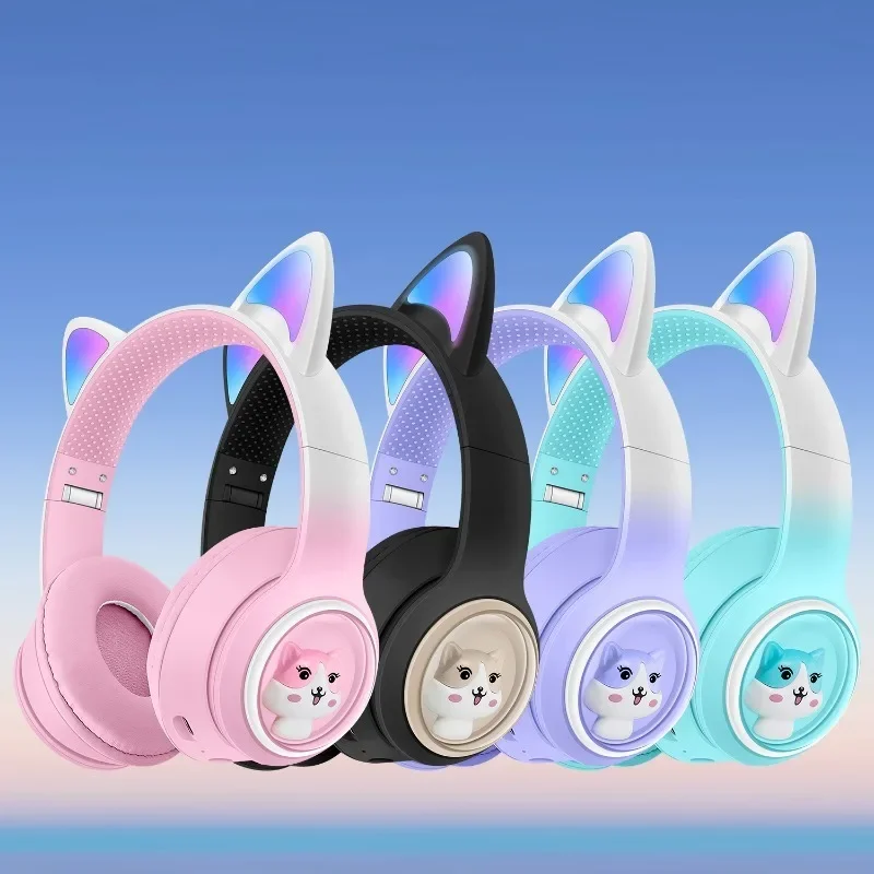 AKZ-02 Беспроводные Bluetooth-наушники с милыми кошачьими ушками и градиентом цвета