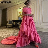 sevintage arabic fuchsia taffeta prom dresses 2022 one shoulder tiered evening party dresses plus size women formal prom gowns