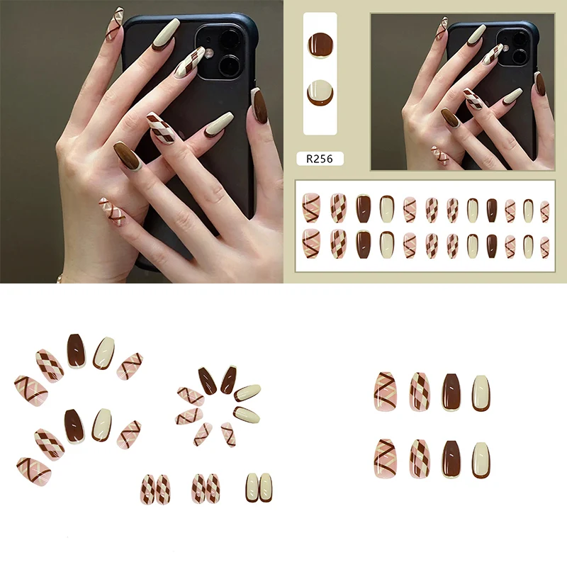 

Fake Nails 24pcs/set French Diamond Fashion Full Coverage Design For Nail Decoration Nail Supplies For Professionals