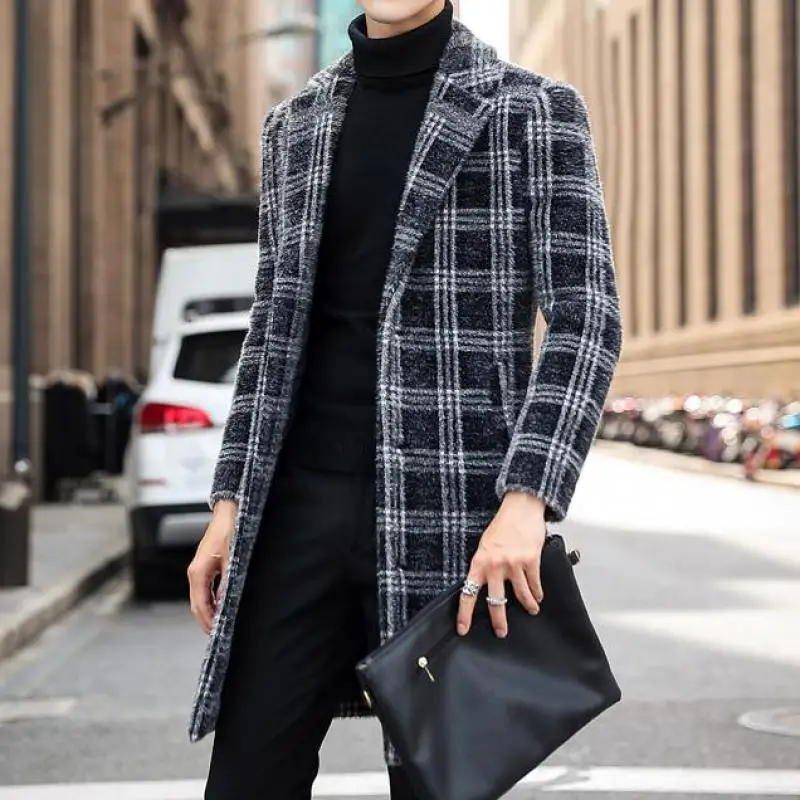 

Мужской Клетчатый плащ в британском стиле ретро, длинные винтажные облегающие куртки в английском стиле, 2023