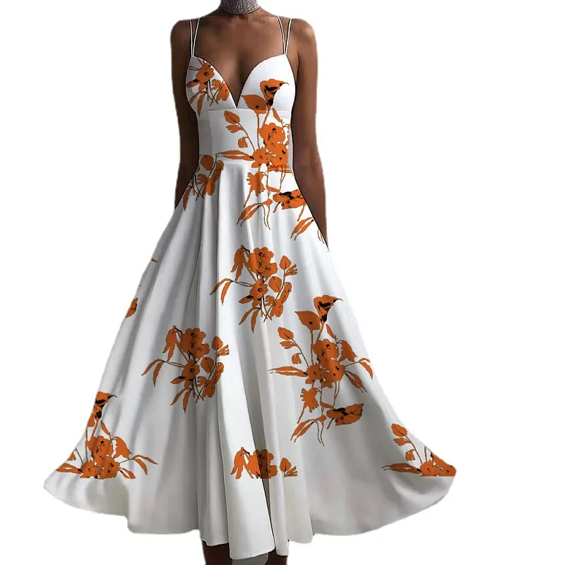 

Женское длинное вечернее платье, элегантное облегающее платье макси на бретелях-спагетти с открытой спиной и цветочным принтом, лето 2022