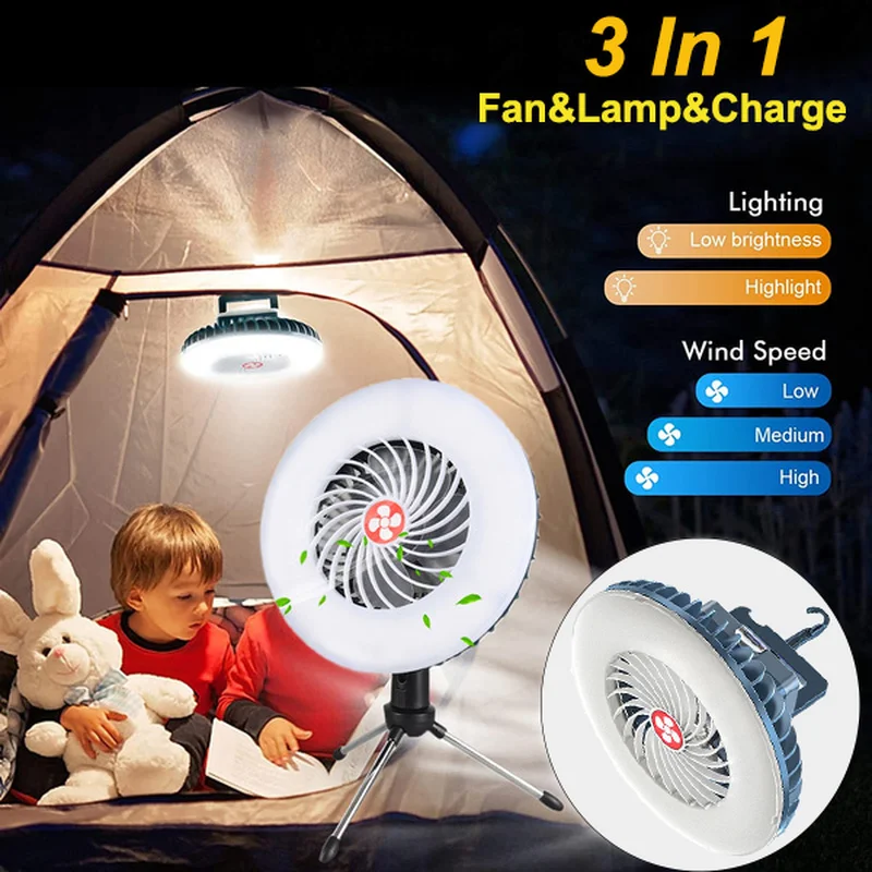 

3 In1 Camping Fan Light LED Multifunctional Tent Lantern PortableUSB Rechargeable Portable Flashlight Emergency Lamps Fishing