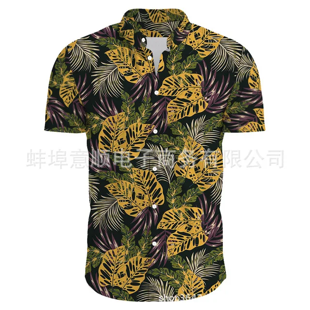 

2023 повседневные рубашки, Гавайские рубашки с листьями, мужские рубашки с коротким рукавом, техническая рубашка, Пляжная рубашка для мужчин, мужская рубашка с 3D-принтом