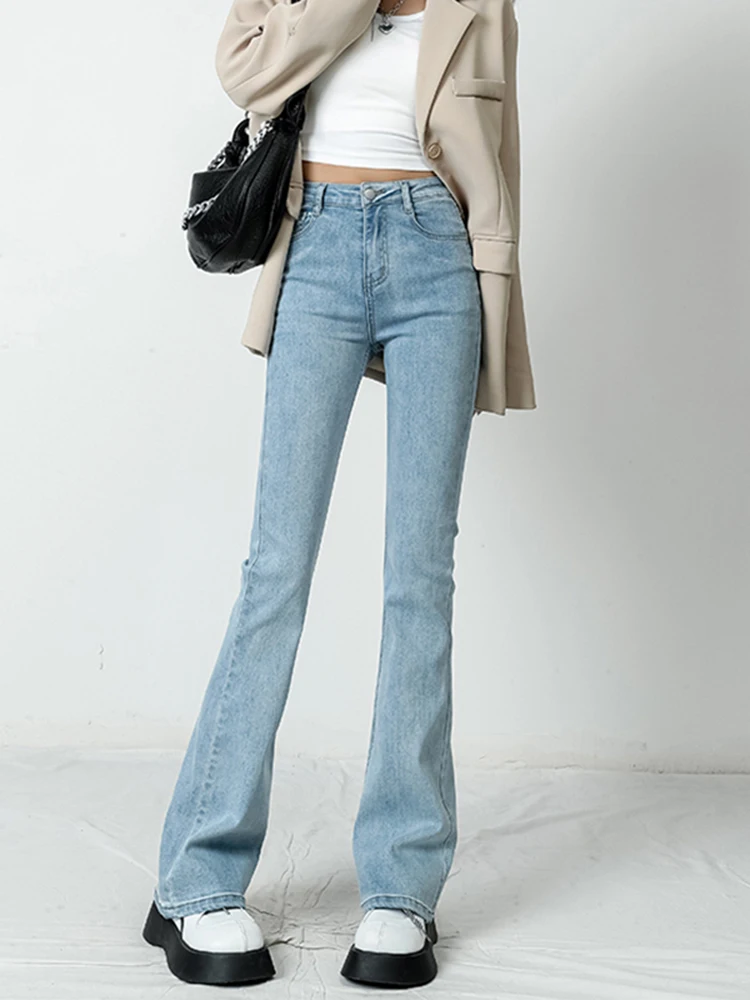 Jielur Women Flared Jeans Loose Denim Pants Bottom Straight High Waist Stretch Urban Female Flare Trouser 2022 Fashion 6 Color