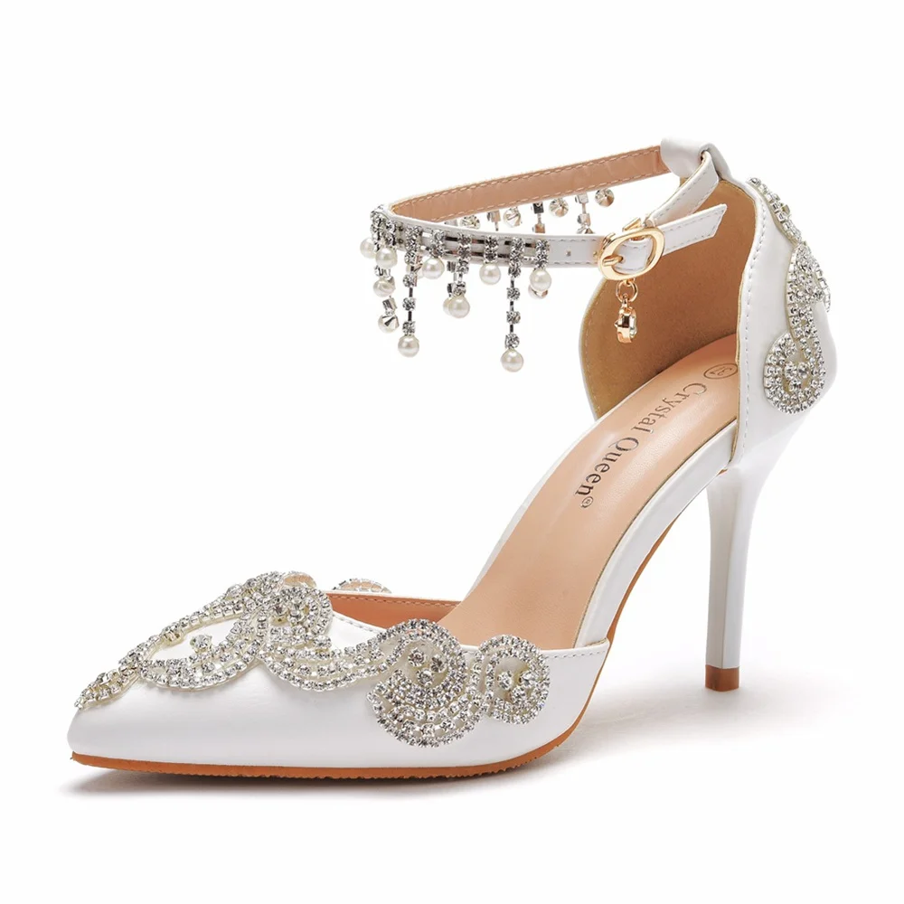 

Women Crystal Heels Rhinestone Wedding Shoes Bridal Pointed Toe High Heel Gorgeous Party Prom Bridesmaid Dress