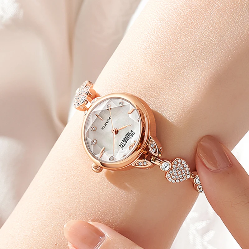 Heart Love pattern REBIRTH Women Watches Rose Gold Bracelet Watch For Ladies Wrist Quartz Dropship Luxury Stainless Steel Band