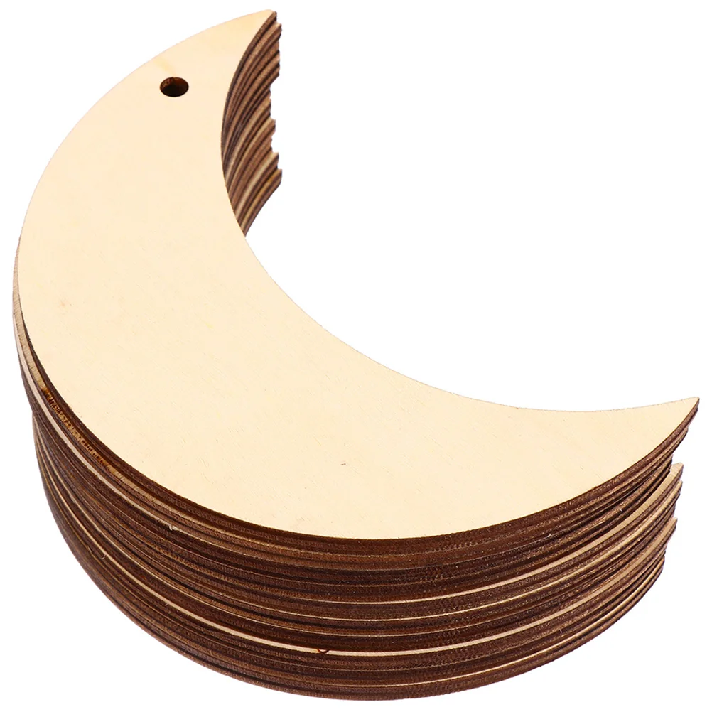 

20 Pcs Graffiti Chips DIY Painting Materials Moon Shaped Wood Slices Manual Craft Wooden Unfinished Cutouts Child