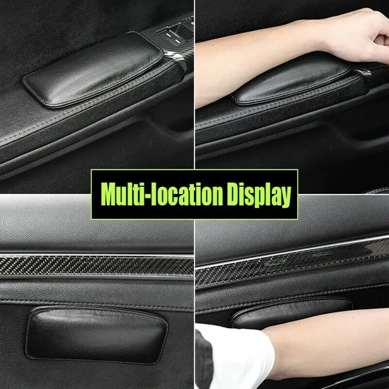 

Black Car Mats Door Control Pillows Foot PU Leather Seat Universal Armrest
