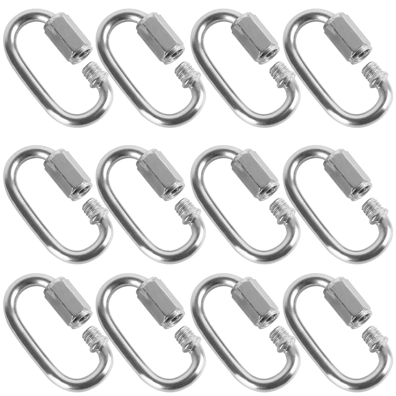 

HOT 12 Pcs Quick Link M4 4MM Stainless Steel Chain Connector,Heavy Duty D Shape Locking Looks For Carabiner, Max.Load 500 Lb