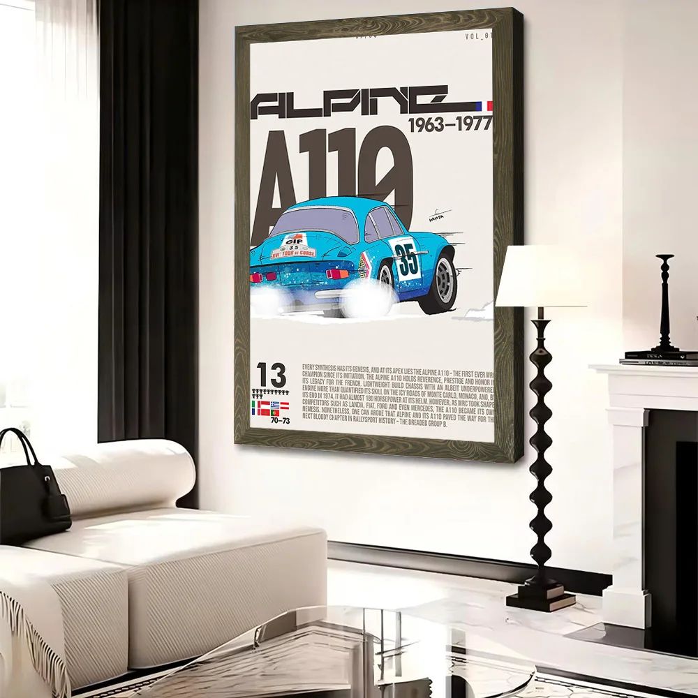 Фото Настенный холст с принтом «Раллийный автомобиль Alpine A110», настраиваемые картины, постер, идеальный подарок для украшения спальни, декор для комнаты, настенная роспись №4