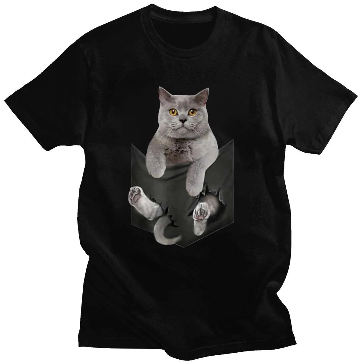 

14 Colour Men T Shirt British Shorthair Cat Pocket T Shirt Women T-Shirt