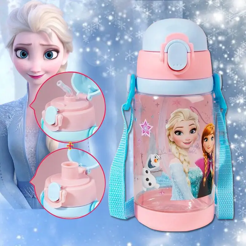

Детская чашка для воды Disney Эльза, Всесезонная пластиковая чашка с соломенным ремешком, школьный сезон, спортивный чайник для студентов