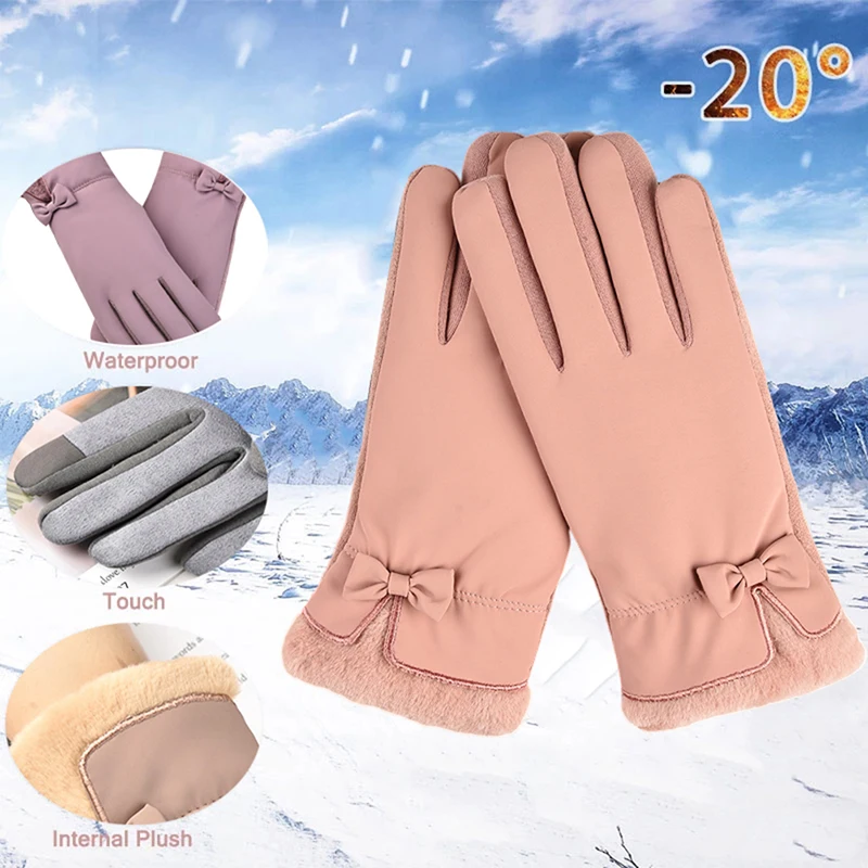 

2022 New Winter Women Touchscreen Gloves Warmer Thermal Fleece Lined Guantes Full Finger Mittens Waterproof Motorbike Glove