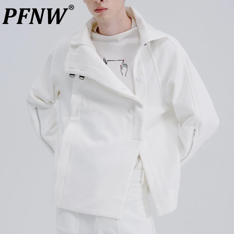 

PFNW Spring Autumn New Men's Knitted Sweatshirts Daily Street Zipper Split Turtleneck Irregular Leisure Sports Hoodies 28A3097