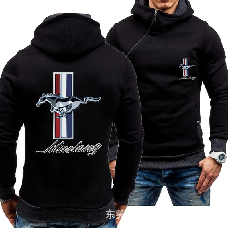 

Spring Autumn Men's Hoodies MUSTANG Car Logo Print Casual Diagonal zipper Sweatshirts Man Hoody Harajuku Zipper Jacket