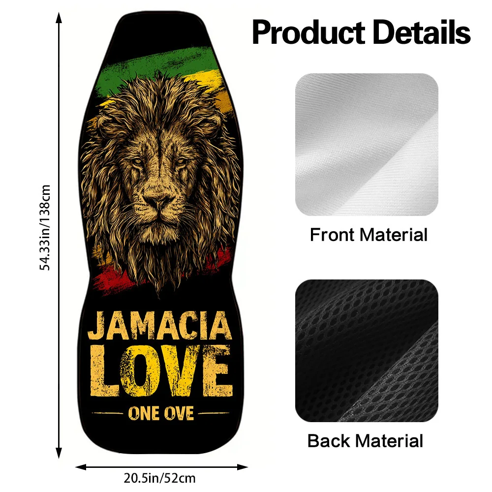 Фото Набор из 2 чехлов на автомобильные сиденья с тематикой Jamaica Lion Pride — стильный и высококачественный полный комплект, подходящий для большинства автомобилей, с функцией №3